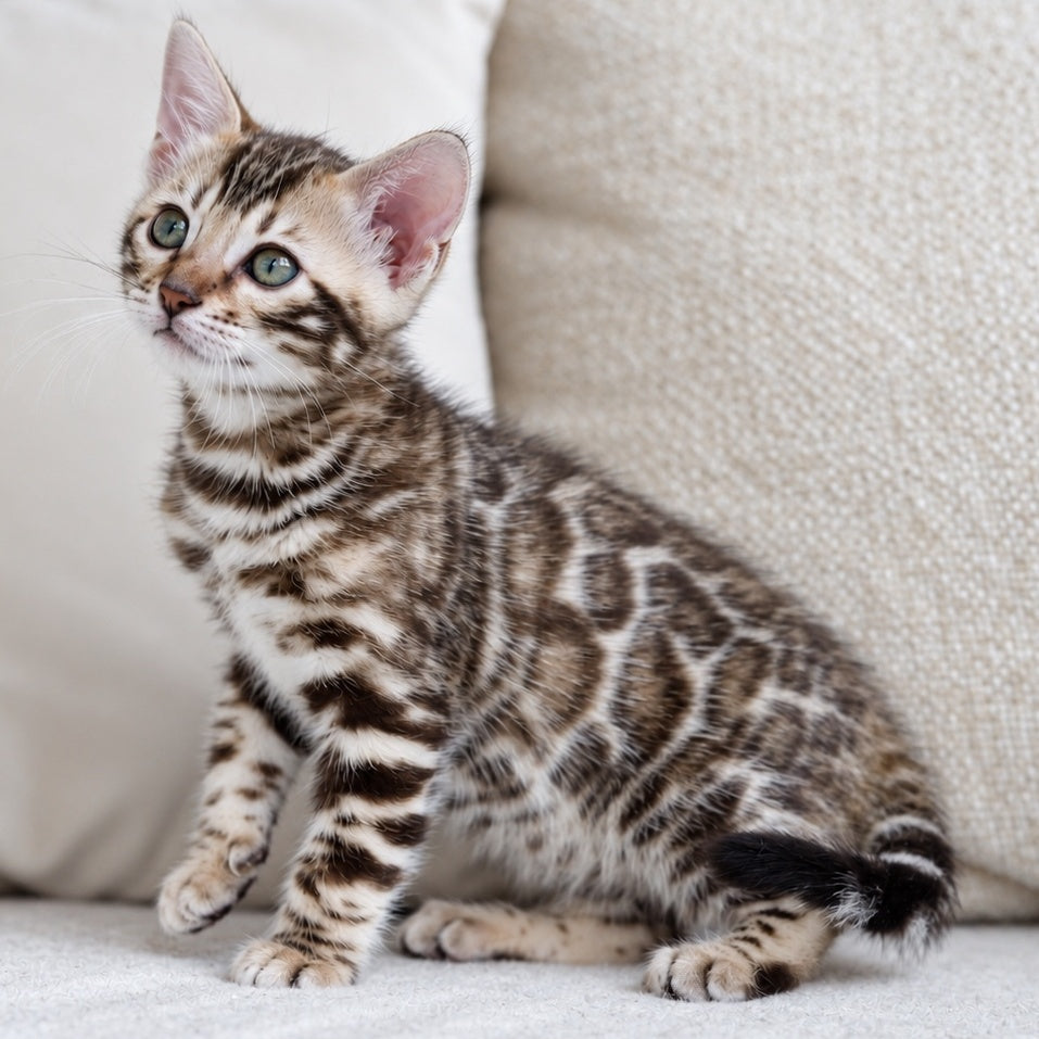 Armani Bengal male, black spotted tabby pointed