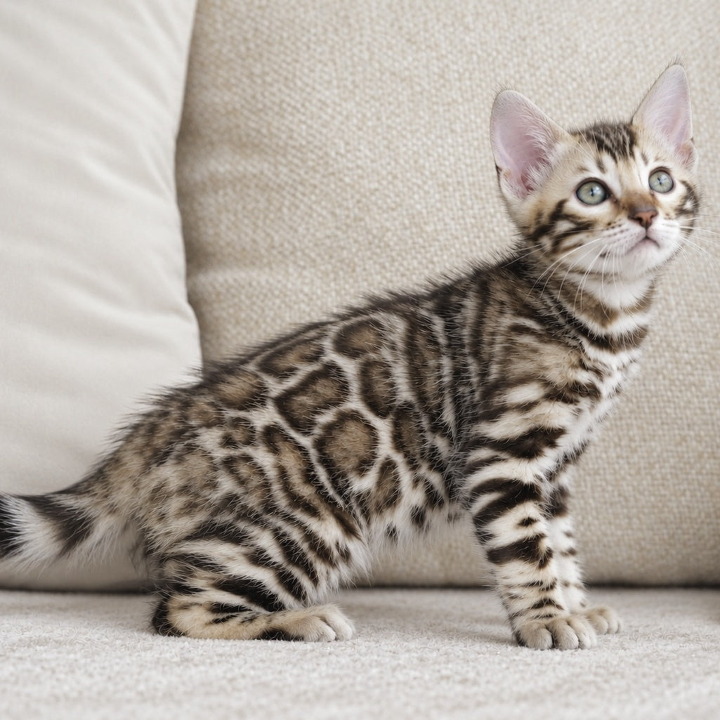 Armani Bengal male, black spotted tabby pointed
