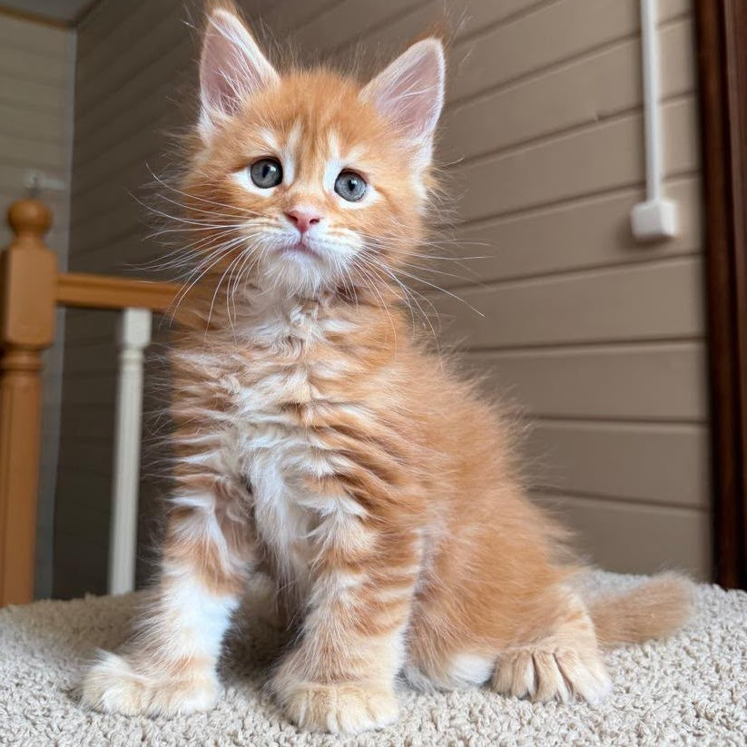 Bazilio Maine Coon polydactyl 6x6x6x6 male, red tabby with white