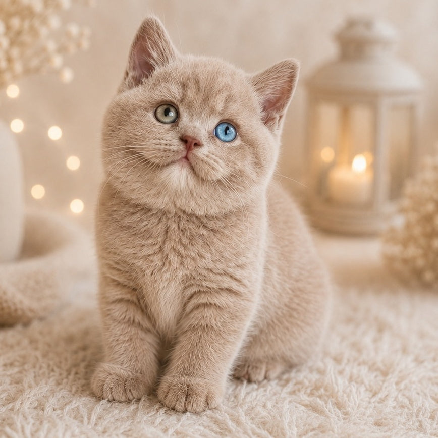 Bonya British Shorthair female, fawn with white