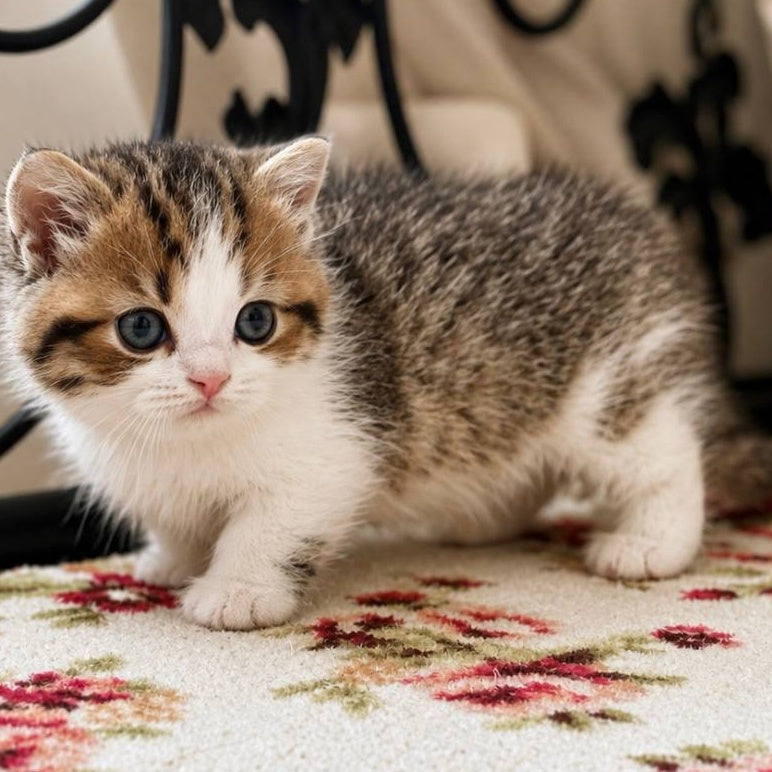 Simic Munchkin male, black golden spotted tabby bicolour