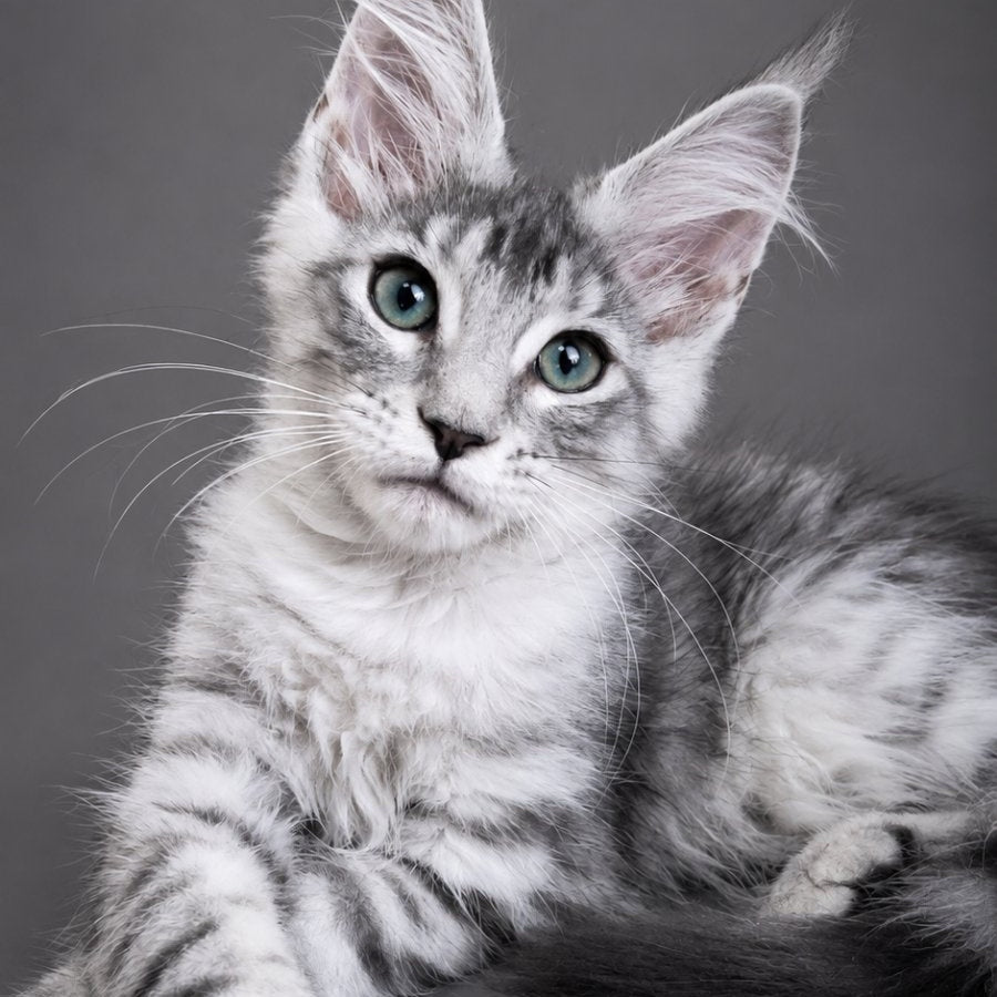 Lily Maine Coon female, black silver tabby