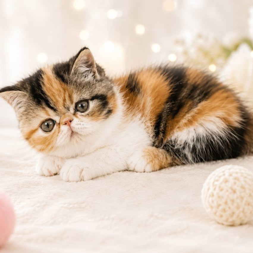 Аriel Exotic female, black tortie bicolour tabby
