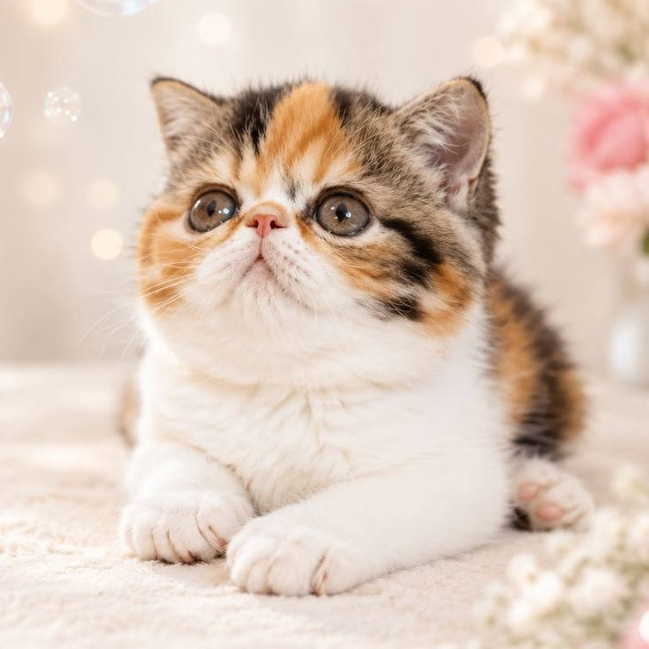 Аriel Exotic female, black tortie bicolour tabby