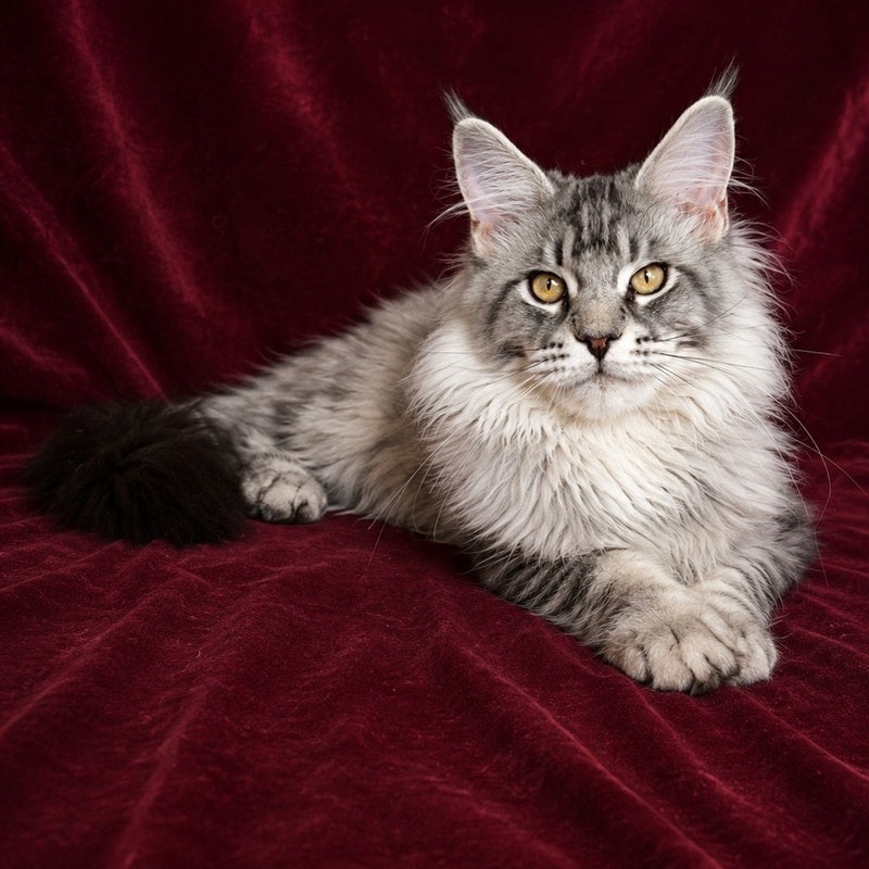 Hoarfrost Maine Coon male, black silver ticked tabby