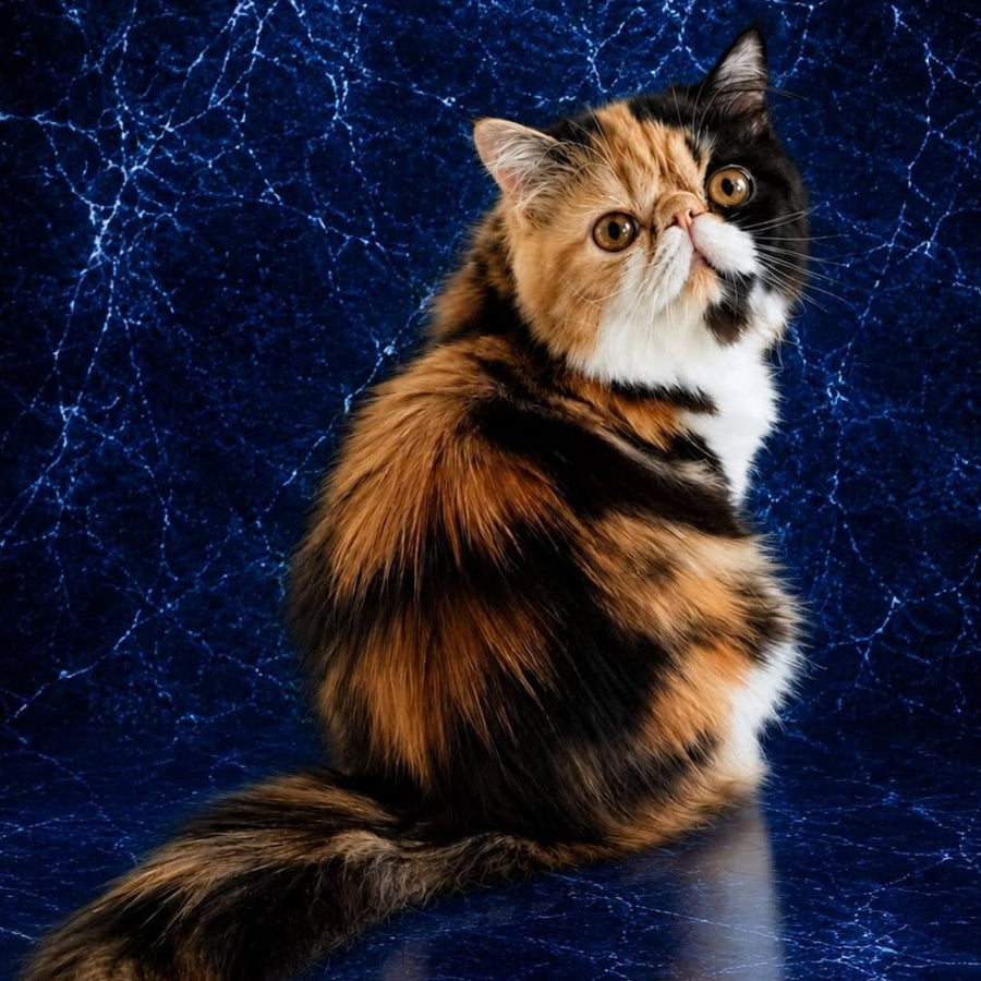 Olympia Persian female, black tortie bicolour