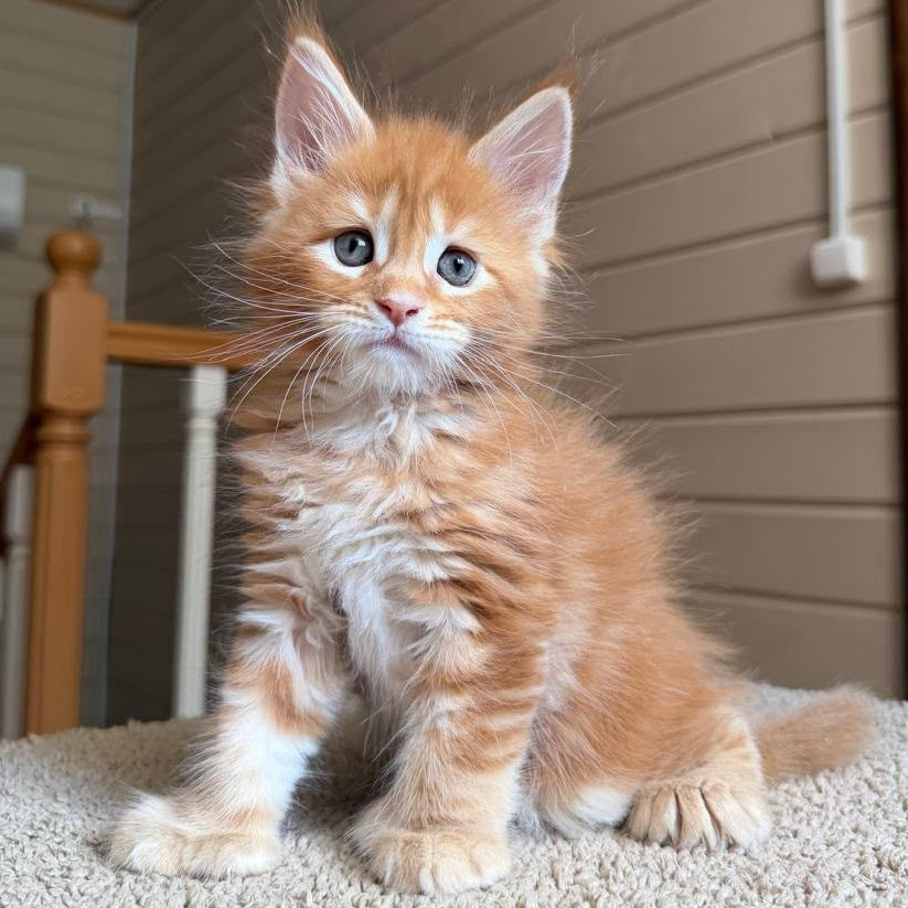 Bazilio Maine Coon polydactyl 6x6x6x6 male, red tabby with white