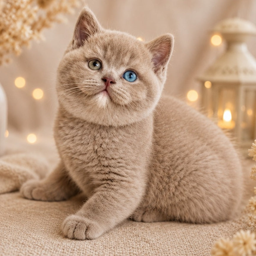 Bonya British Shorthair female, fawn with white