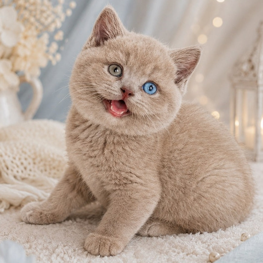 Bonya British Shorthair female, fawn with white