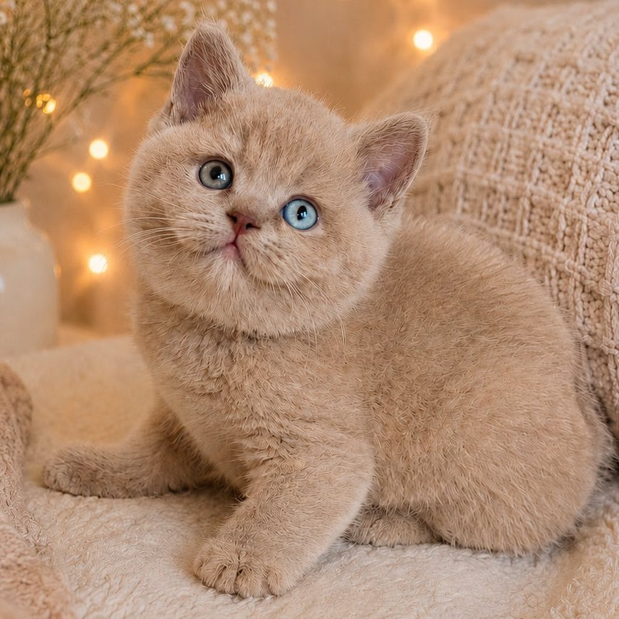 Bonya British Shorthair female, fawn with white