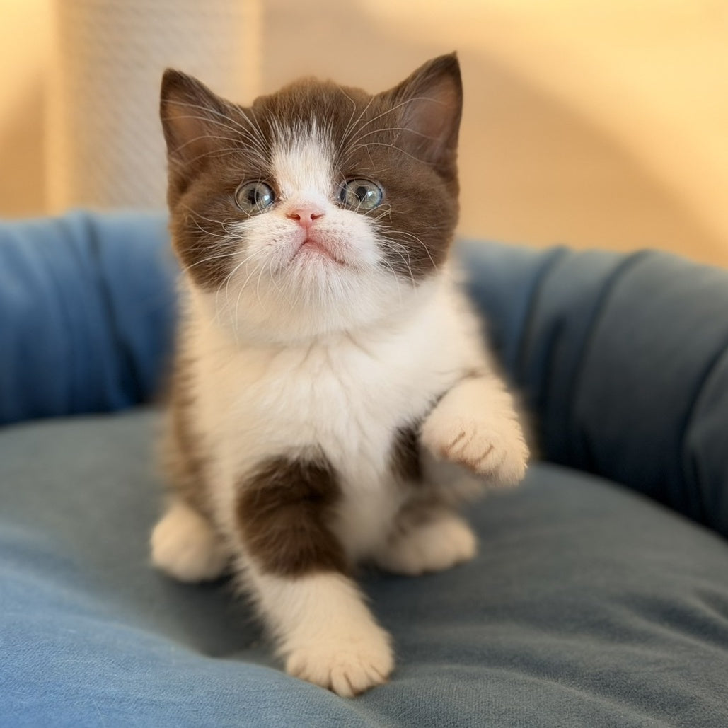 Amy British Shorthair female, chocolate bicolour