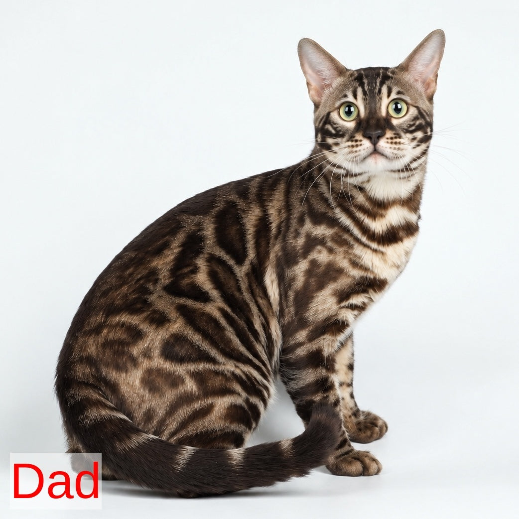 Armani Bengal male, black spotted tabby pointed